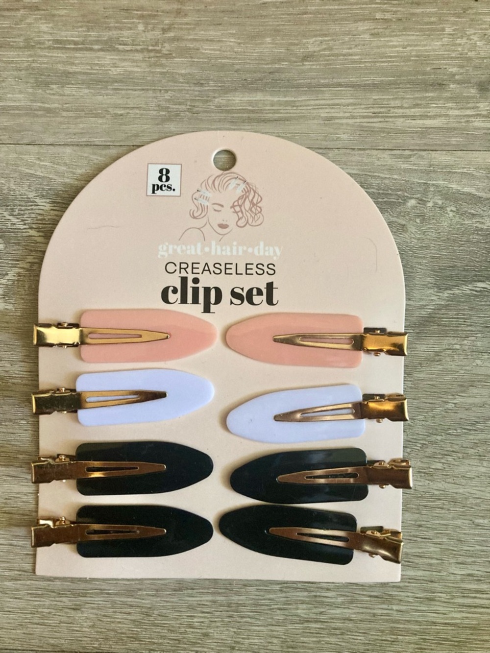 Creaseless Hair Clip Set - Pink, White & Black (8 pcs)